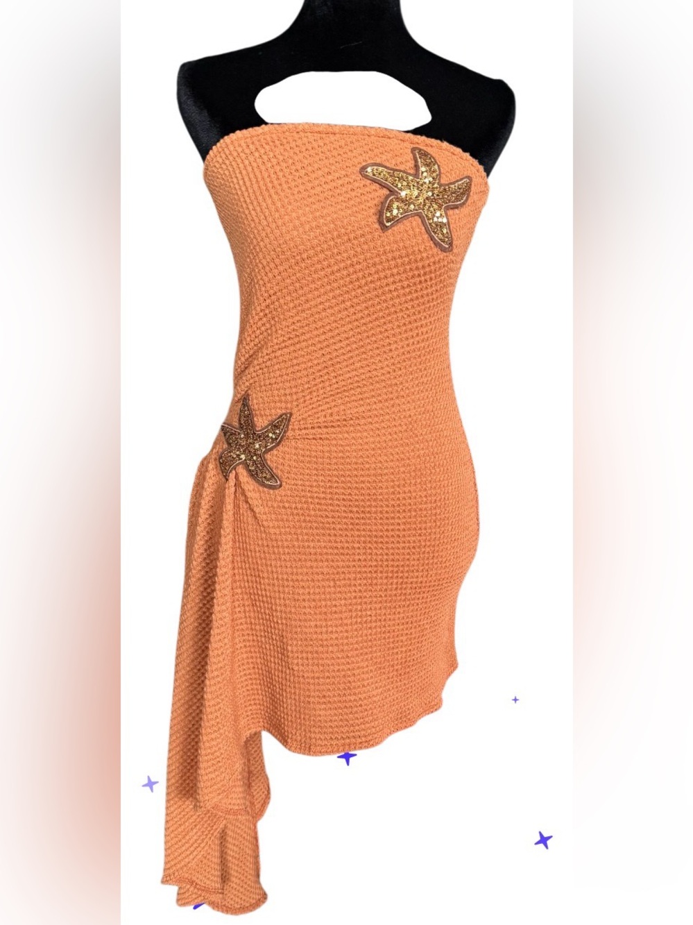 SHEIN Orange Asymmetrical Strapless Dress with Gold Starfish